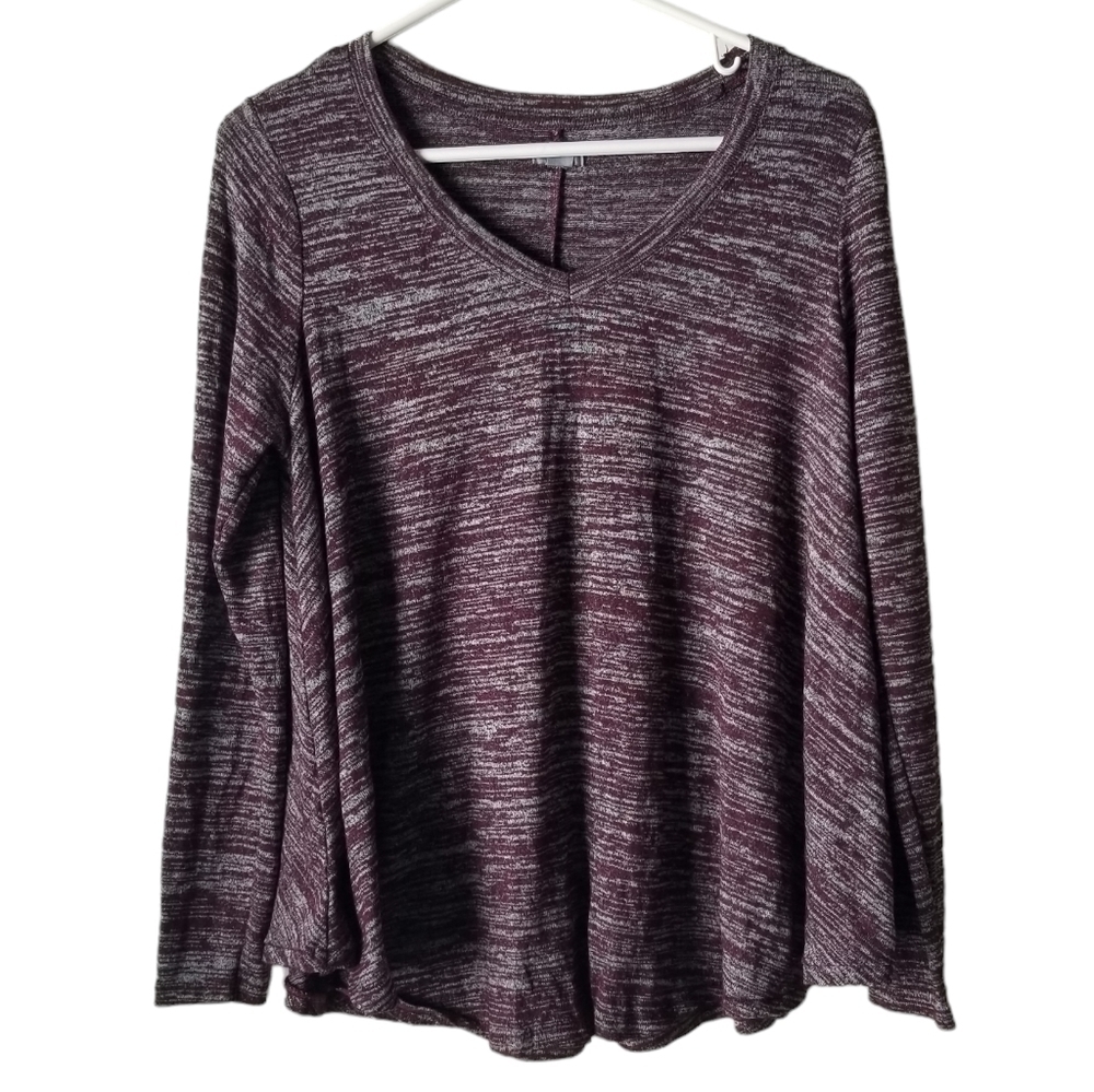 Aerie V Neck Long Sleeve Marled Maroon Flowy Top Size M